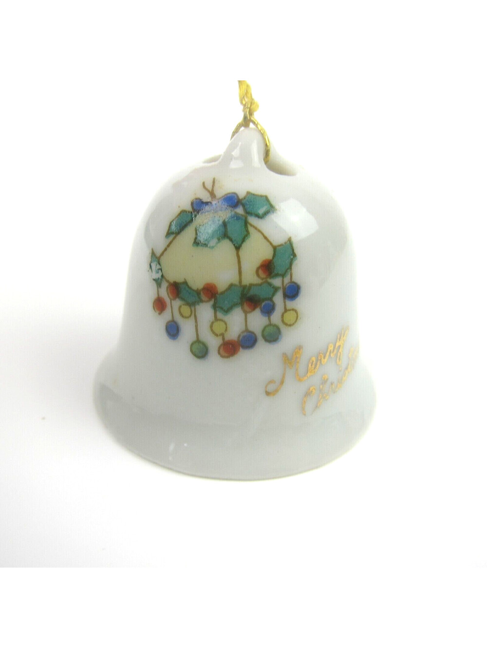 Vintage Christmas Bell Ornament Holly Multicolor Balls Porcelain Japan 1950s